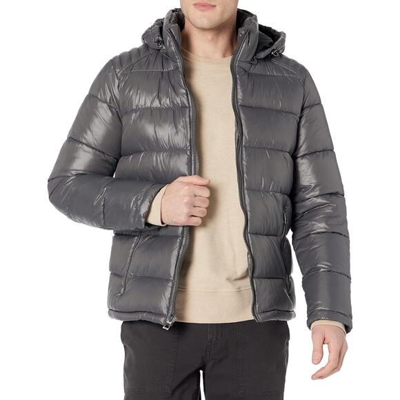 NWT Guess Men’s Small Mid Weight Puffer Jacket Removable Hood Gray 119RN716 - Picture 1 of 9